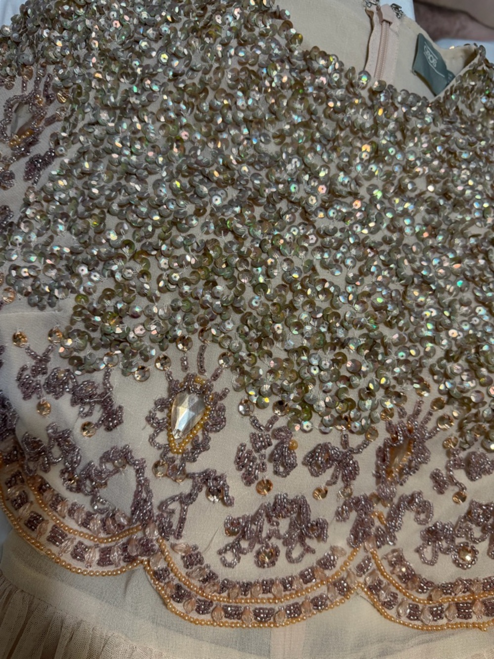 ASOS Blush Gold Embellished Tulle Mini Dress - Picture 6 of 9